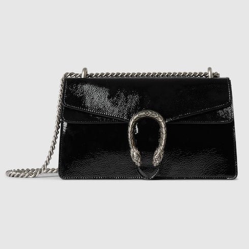Patent Leather Medium Shoulder Bag with Iconic Closure – Black