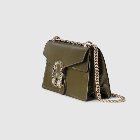 Patent Leather Medium Shoulder Bag with Iconic Closure – Forest Green - Image 7