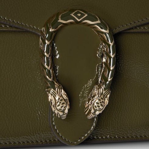 Patent Leather Medium Shoulder Bag with Iconic Closure – Forest Green - Image 3