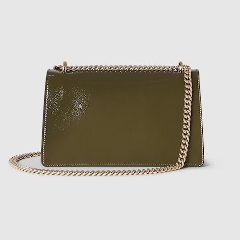 Patent Leather Medium Shoulder Bag with Iconic Closure – Forest Green - Image 2