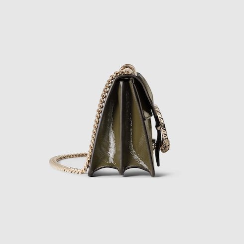 Patent Leather Medium Shoulder Bag with Iconic Closure – Forest Green - Image 4