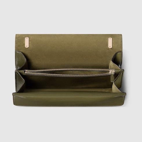 Patent Leather Medium Shoulder Bag with Iconic Closure – Forest Green - Image 5