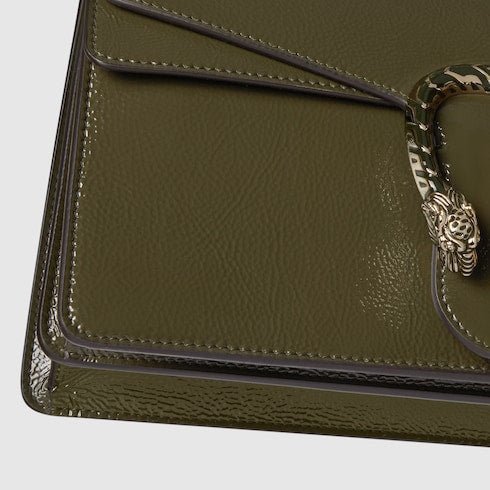 Patent Leather Medium Shoulder Bag with Iconic Closure – Forest Green - Image 6