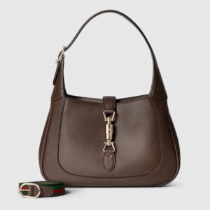Medium Crescent Leather Shoulder Bag with Piston Closure – Dark Brown