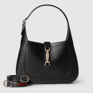 Medium Crescent Leather Shoulder Bag with Piston Closure – Black