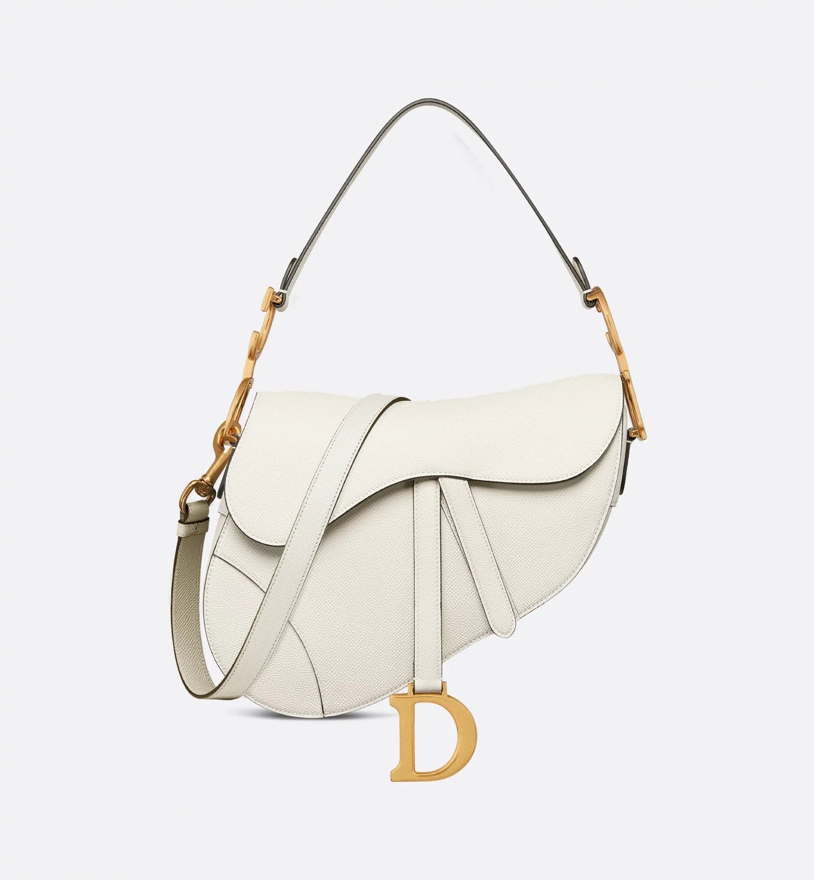Grained Calfskin Saddle Bag - White