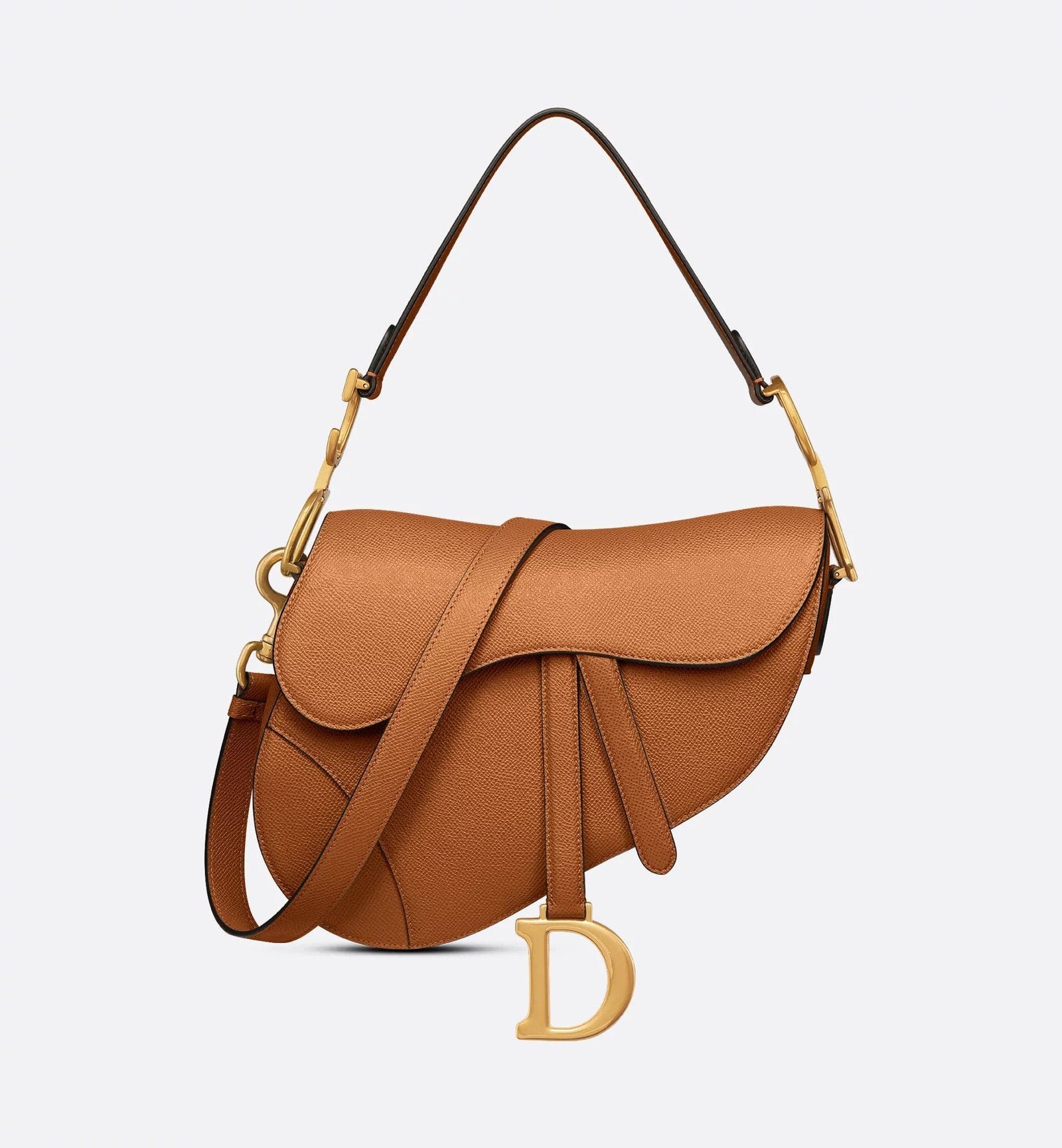 Grained Calfskin Saddle Bag - Golden