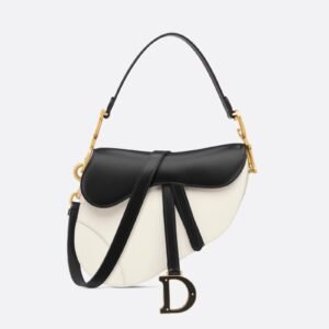 Saddle Bag with Strap – Two-Tone Latte and Black Supple Calfskin