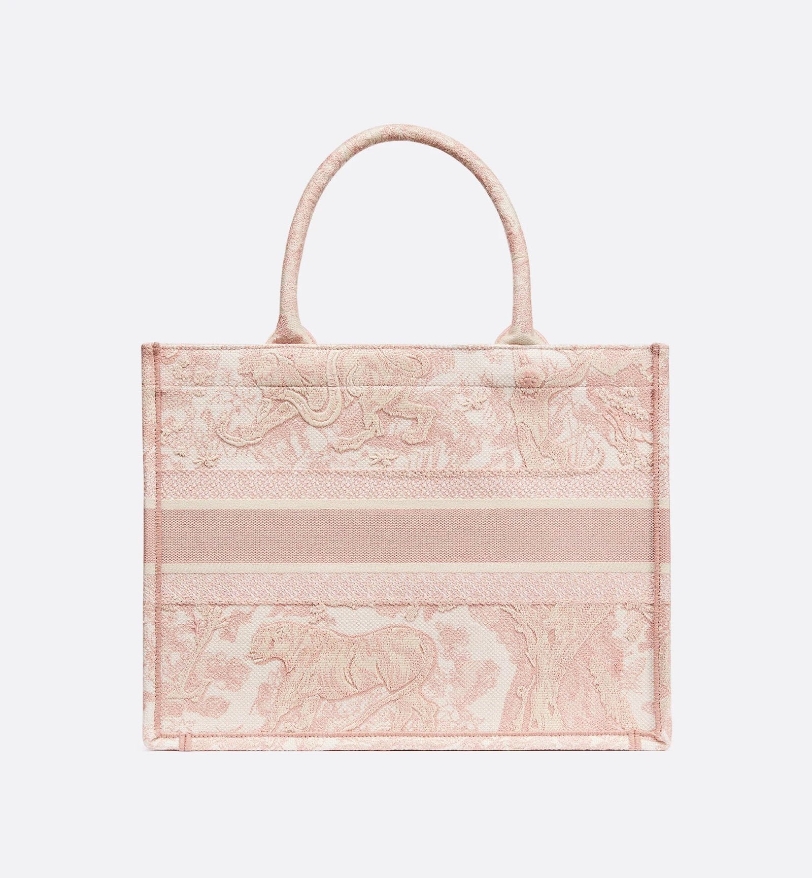 Medium Embroidered Book Tote – Ecru and Pink Toile - Image 2