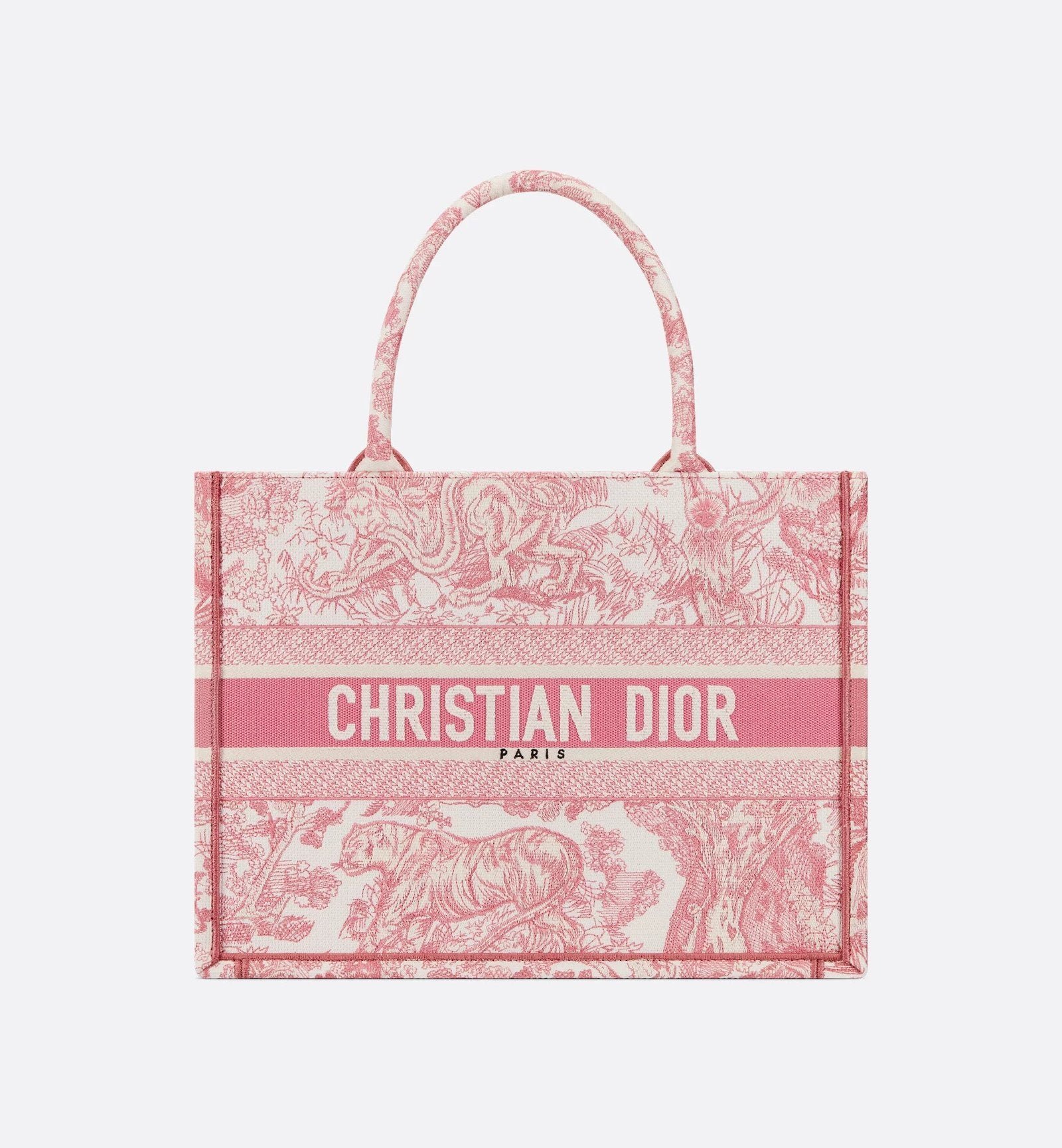 Medium Embroidered Book Tote – Ecru and Pink Toile