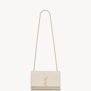 Medium Grain de Poudre Embossed Leather Bag in Blanc Vintage