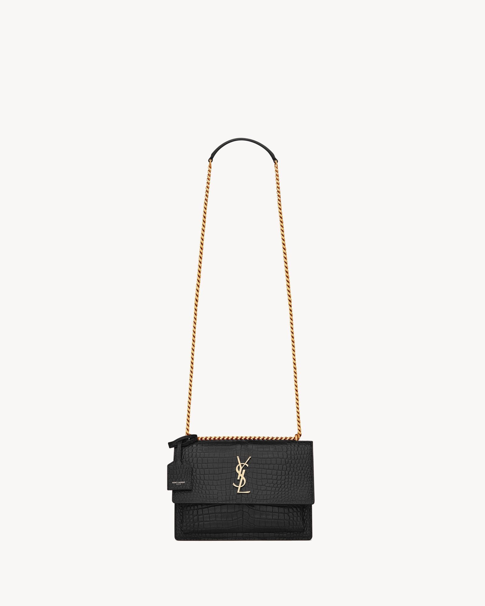 Sunset Medium Flap Bag in Embossed Calfskin - Black