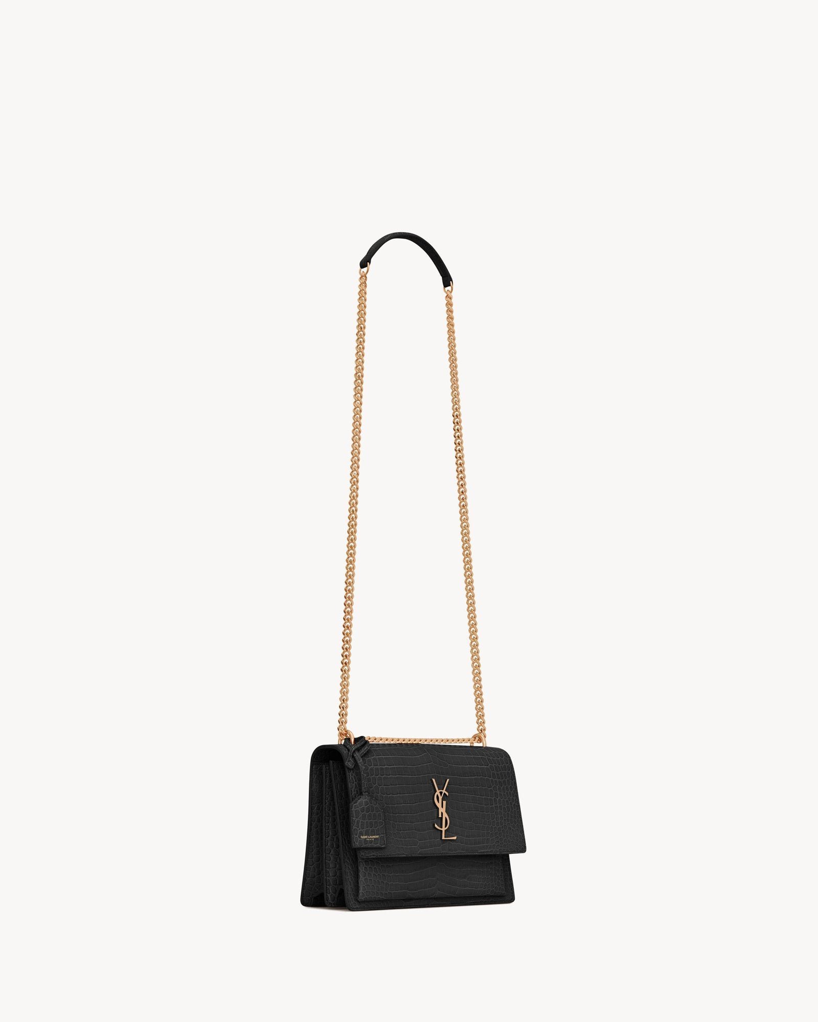 Sunset Medium Flap Bag in Embossed Calfskin - Black - Image 6