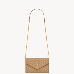 Cassandre Envelope Chain Wallet in Lambskin – Natural Tan