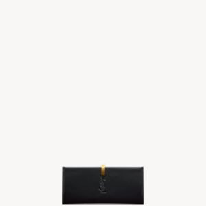Brushed Leather Hinged Minaudière with Ring Closure – Black